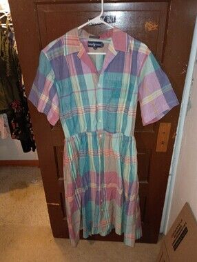 VTG Polo Ralph Lauren 90's Colorful Collare Button Down Dress 14